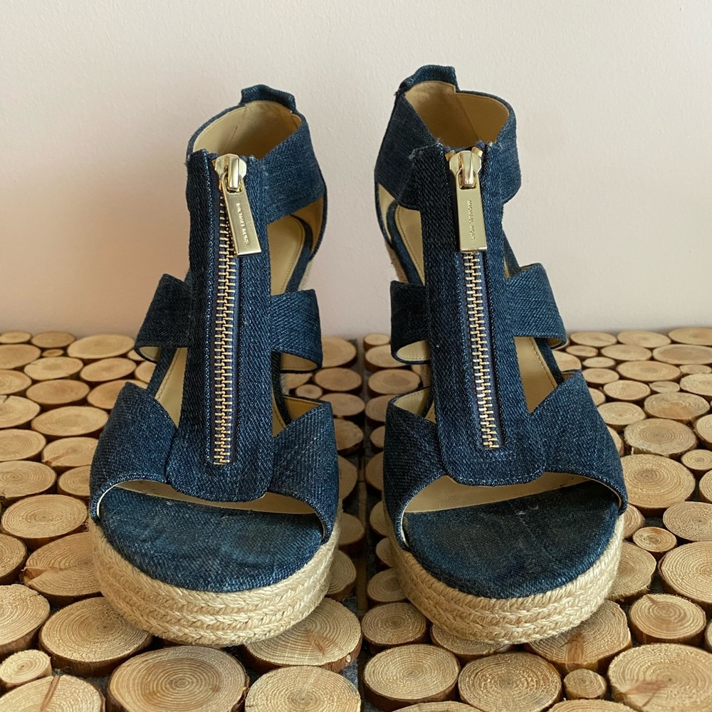 Michael Kori’s denim wedge